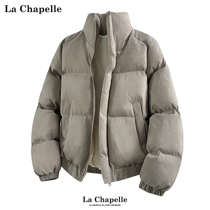 拉夏贝尔美式立领面包服冬季新款加厚保暖棉服外套男女设计感棉衣