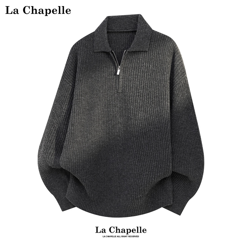 拉夏贝尔日系半拉链毛衣polo衫冬季宽松保暖打底针织衫内搭男女款