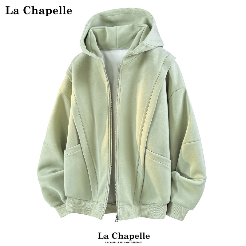 拉夏贝尔解构设计感连帽卫衣外套加绒加厚冬季男女款宽松休闲开衫