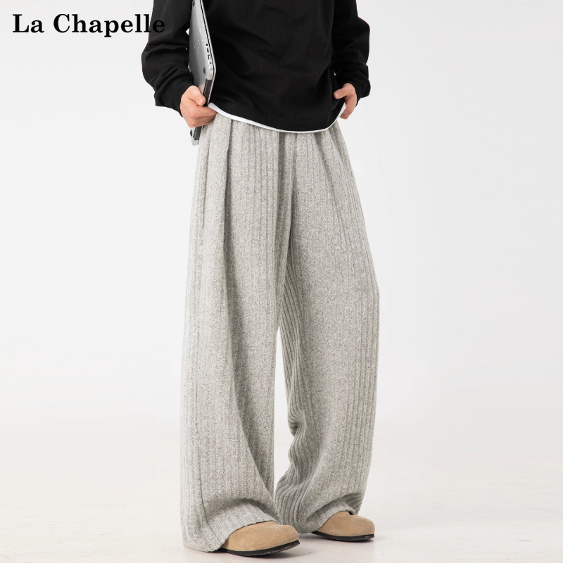 拉夏贝尔老钱风条纹复古直筒卫裤男士秋冬季新款保暖休闲运动长裤