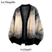 拉夏贝尔水貂毛柔软针织开衫 秋冬男女老钱风慵懒毛衣外套宽松情侣