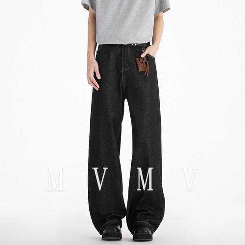 MV原牛黑色宽松直筒牛仔裤男美式