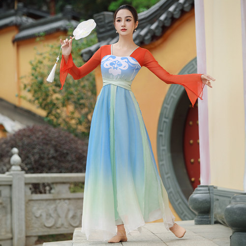 古典舞舞蹈服女成人中国舞练功连衣裙演出服汉唐飘逸仙气古风纱衣