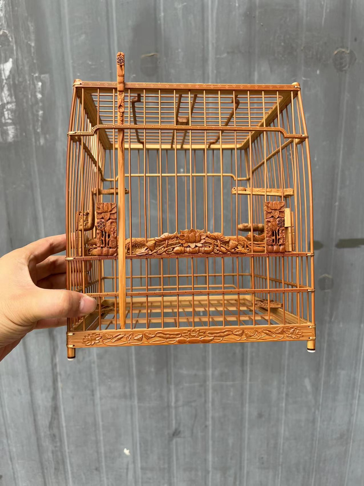 老乔款满工雕刻荷花绣眼笼南笼方笼老竹笼配老竹17件套