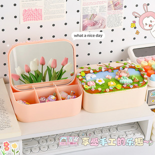 手工diy奶油胶化妆镜收纳盒女生卡通kt猫材料包饰品首饰盒小玩具