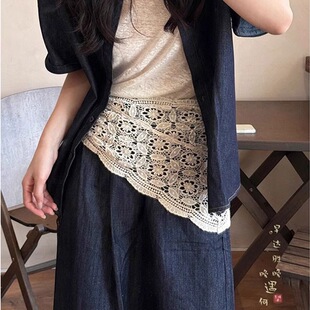 韩版秋冬款ins不规则复古裙帘屁帘镂空针织披肩蕾丝钩花三角巾女