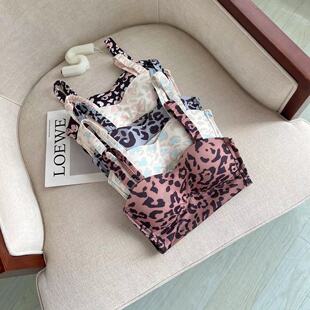 吊带背心大码 胖mm无钢圈冰丝内搭带胸垫豹纹打底外穿女士背心 女装