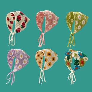 韩版 饰头巾田野风三角巾头饰网红 针织三角头巾雏菊头巾女夏防晒装