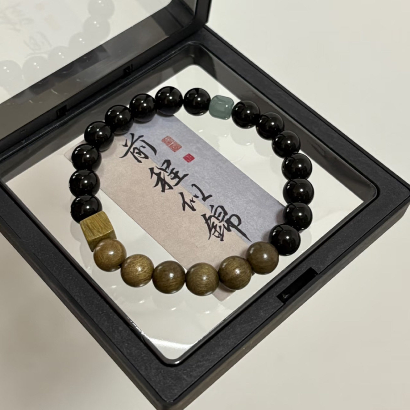 淡观山水黑曜石手乌木串绿檀小众檀木方糖念珠佛珠可盘手链学生