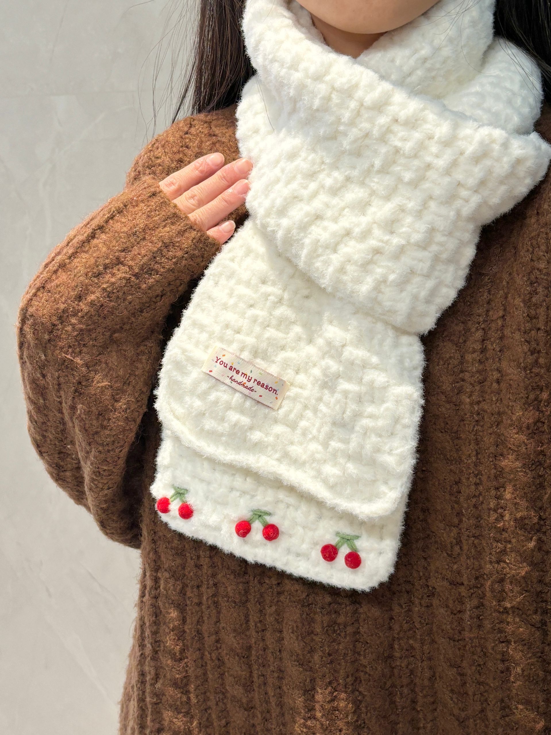 樱桃围巾毛线手工diy材料包云朵棉棉线自己编织围脖送男女友礼物