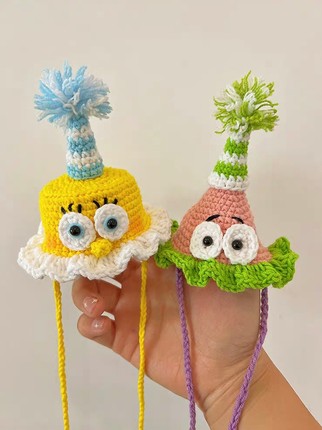 海绵宝宝派大星生日帽编织diy毛线编织材料包手工钩针礼物送闺蜜