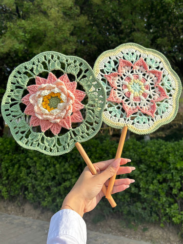 毛线钩针古风团扇DIY材料包手工编织敦煌图案国潮扇子礼物送闺蜜