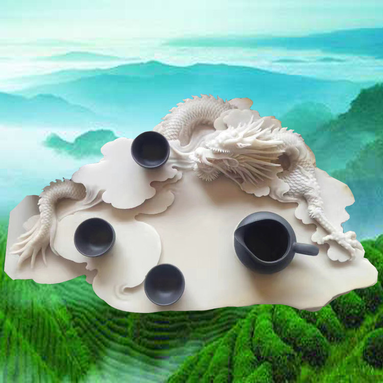 易水砚石 天然沉积玉石手工雕刻龙行天下茶海茶盘 收藏礼品 厂家