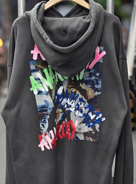 Saint Michael玛利亚风景连帽加绒VTG美式高街水洗休闲长袖卫衣男