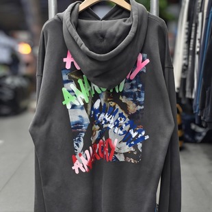 Saint Michael玛利亚风景连帽加绒VTG美式高街水洗休闲长袖卫衣男