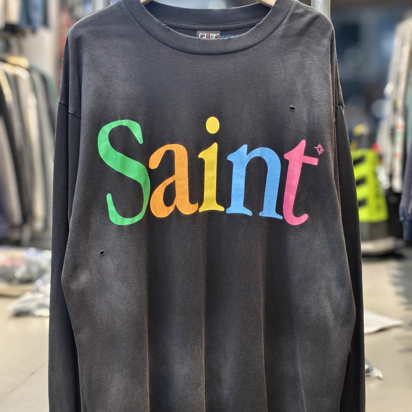 Saint Michael彩虹LOGO美式高街水洗宽松长袖打底T恤男女ins潮VTG