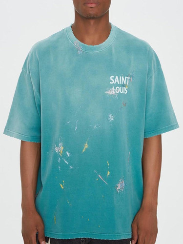 Saint Louis闪粉美式高街流行vintage水洗复古做旧VTG短袖T恤男女