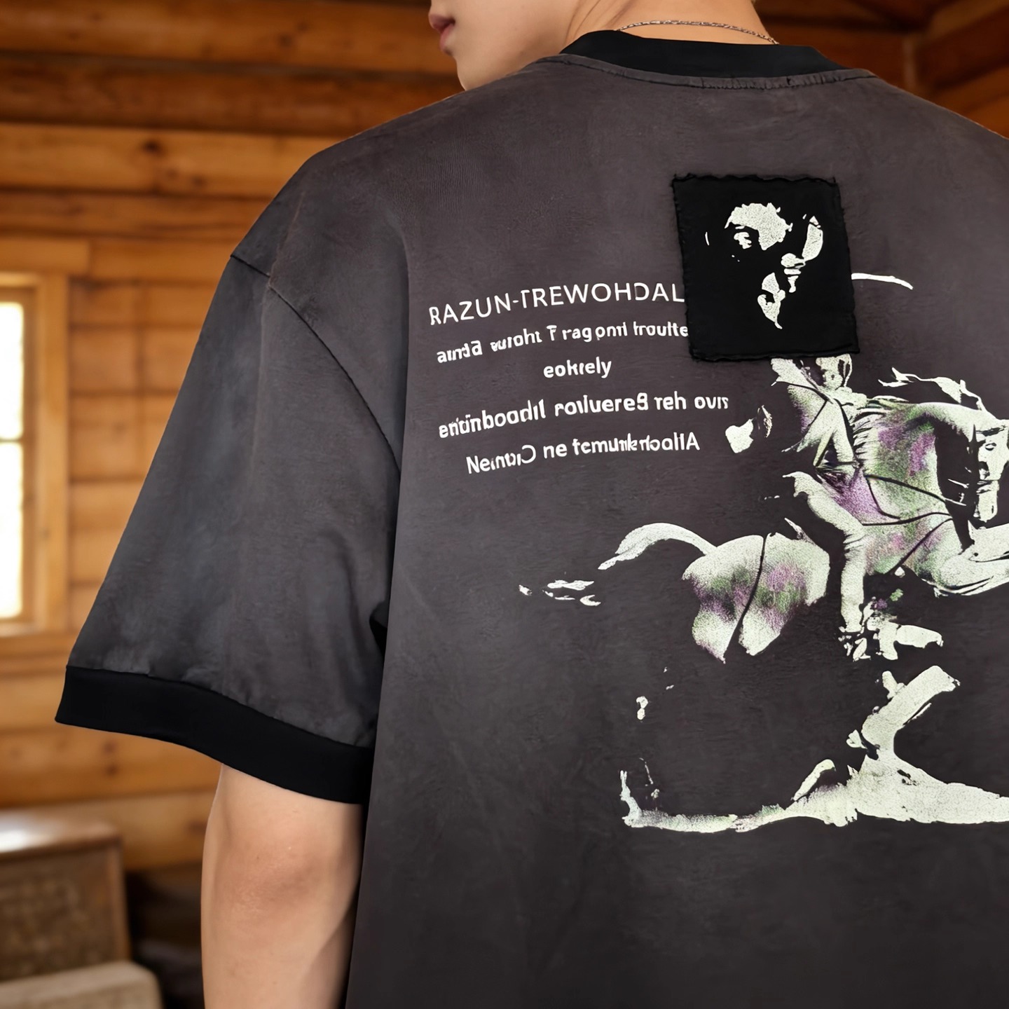 ERD忧郁富二代 拼接贴布 vintage水洗复古做旧宽松VTG短袖T恤男女