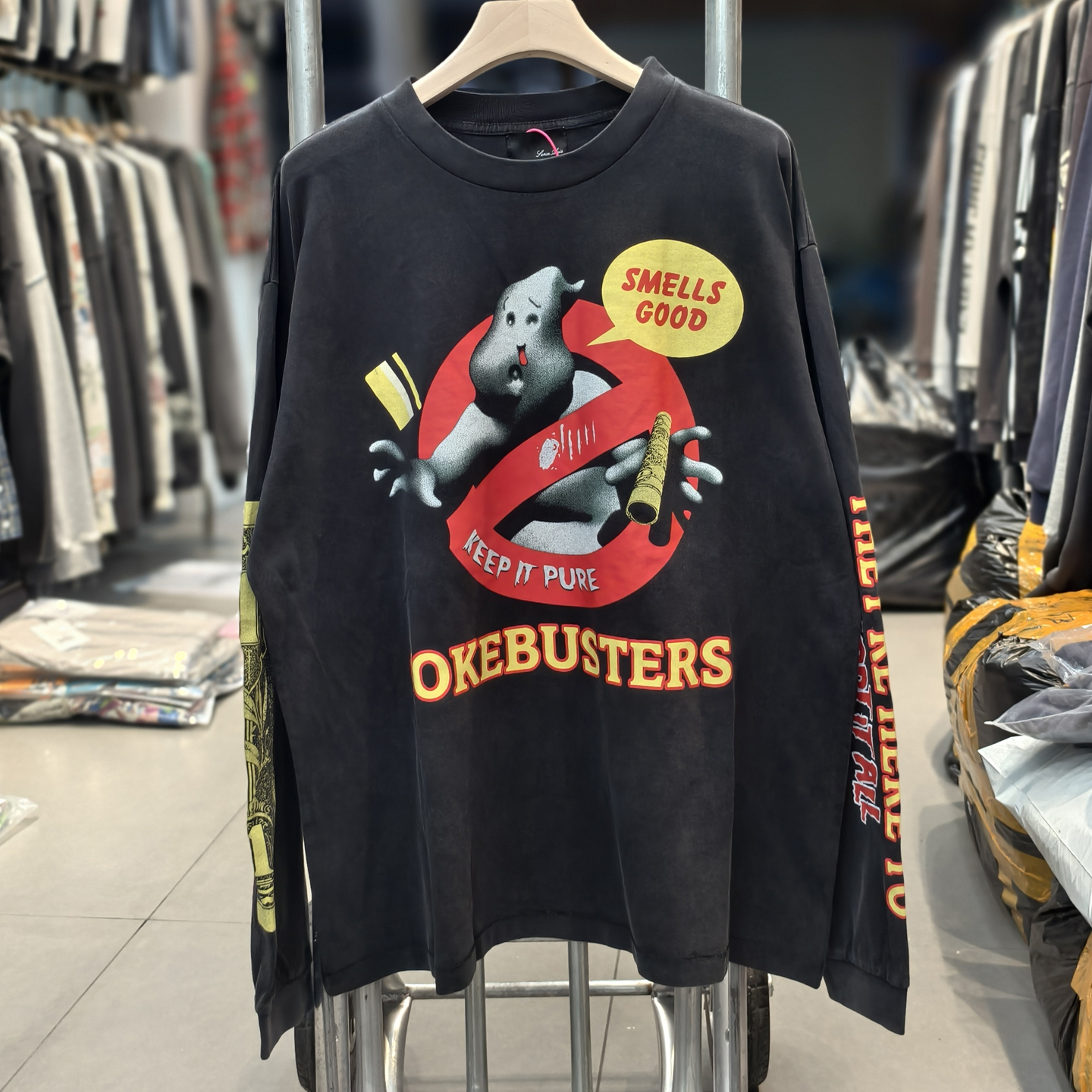 小众潮牌刀片小精灵美式VTG高街水洗宽松长袖打底T恤男女潮INS