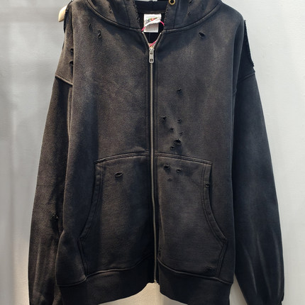 Saint Michael破坏纯色连帽加绒VTG美式高街水洗休闲长袖卫衣男女