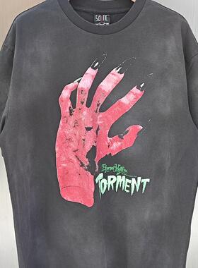 Saint Michael鬼手裂纹vintage水洗复古做旧宽松VTG短袖T恤男女潮