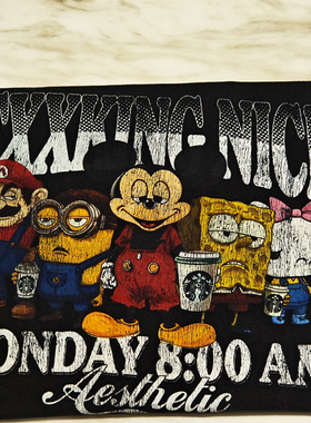 Saint米奇老鼠总动员vintage水洗复古做旧宽松VTG短袖T恤男女潮