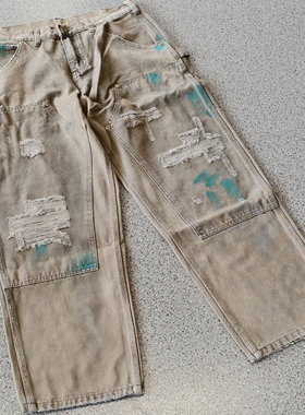 Saint Louis破坏美式高街休闲宽松平口牛仔裤涂鸦VTG长裤男女破洞