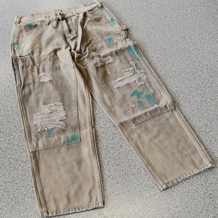 Saint Louis破坏美式高街休闲宽松平口牛仔裤涂鸦VTG长裤男女破洞