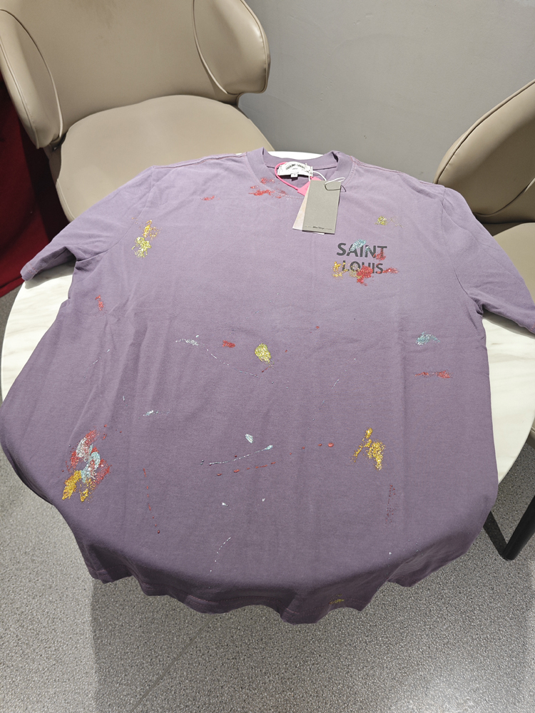 Saint Louis闪粉紫美式高街流行vintage水洗复古做旧VTG短袖T恤男