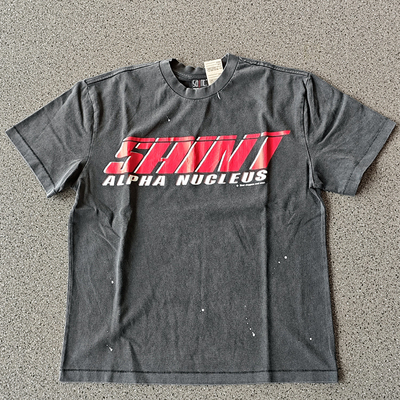 Saint Michael裂纹印花美式高街重磅vintage水洗复古VTG短袖T恤男