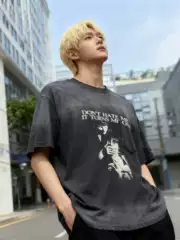 Grailz Project Fake Pocket Gradient Vintage Washed Retro Distressed Loose Vtg Short-Sleeve T-Shirt for Men