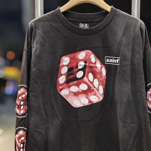 Saint Michael破洞骰子VTG美式高街水洗宽松长袖打底T恤男女潮ins