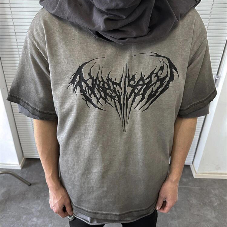 Grailz Project蝙蝠裂纹vintage水洗复古做旧宽松VTG短袖T恤男ins