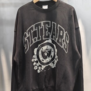 Saint Michael男神联名加绒VTG美式高街水洗休闲长袖圆领卫衣男女