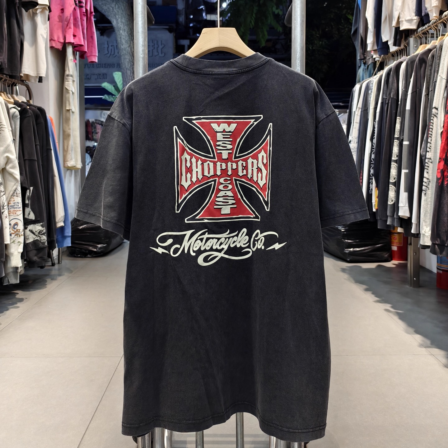 西海岸WCC26SS经典十字美式高街水洗复古做旧宽松VTG短袖T恤男ins