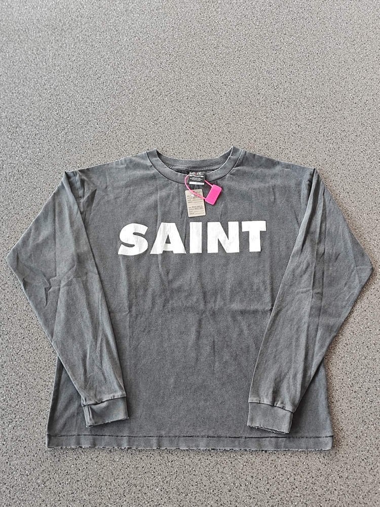 Saint Michael裂纹英文VTG美式高街水洗复古宽松长袖打底T恤男ins