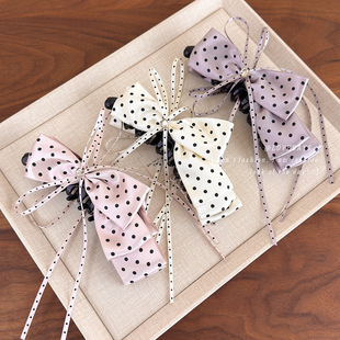 miu系千金风粉色波点氛围感发夹高级感头饰发饰 飘带蝴蝶结香蕉夹