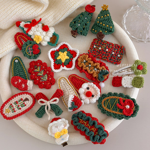 圣诞系列发夹节日氛围感毛线针织发卡可爱麋鹿雪人BB夹刘海夹发饰