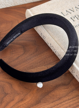 秋冬复古黑色丝绒仿珍珠发箍女时尚气质发卡高颅顶头箍头饰发饰潮