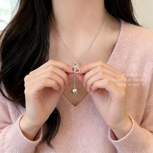 简约镂空葫芦珍珠吊坠项链女轻奢高级感抽拉可调节秋冬毛衣链配饰