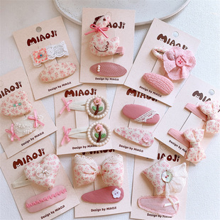 新款 粉色儿童蝴蝶结花朵发夹甜美女童侧边刘海夹宝宝碎发BB夹发卡