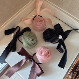 韩版同款发饰网纱绸带蝴蝶结玫瑰花发圈甜美气质花朵皮筋头绳发饰