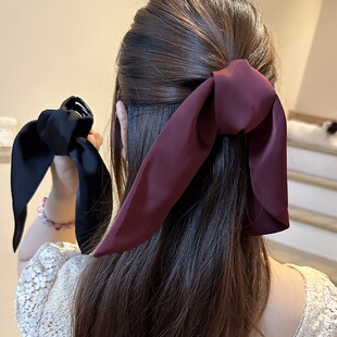 韩版 简约缎面蝴蝶结飘带马尾发夹成人气质百搭后脑勺发卡头饰抓夹