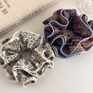 复古黑白咖色腰果花布艺收腰圈头绳高级感大肠发圈丸子头发绳头花