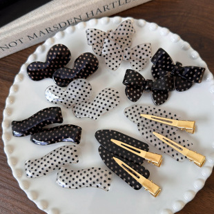 发卡发饰 波点蝴蝶结发夹刘海夹简约无痕鸭嘴夹亚克力个性 夏季 新款