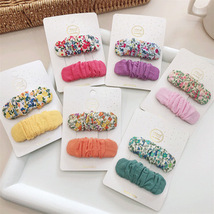 韩版 小女孩甜美公主碎花布艺发夹儿童宝宝糖果色褶皱BB夹发卡