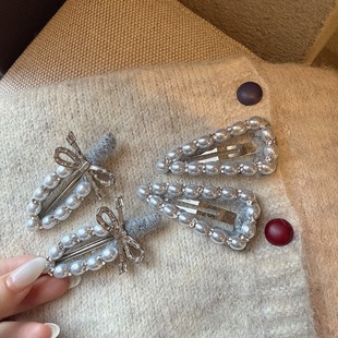 椭圆蝴蝶结水钻珍珠BB夹高级感三角形边夹刘海夹掰掰夹