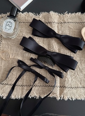 黑色布艺蝴蝶结对夹时尚气质后脑勺顶夹碎发整理倒插