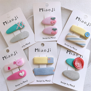 新款 儿童爱心花朵条纹发夹甜美女童清新侧边刘海夹宝宝碎发BB夹子