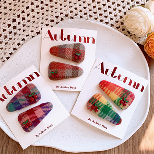 新款 刘海夹发卡 水果樱桃儿童发夹女童布艺格纹三角碎发BB夹亲子款